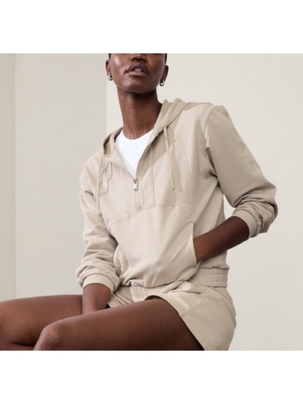 Athleta Sweatshirt Retroterry 1/2 Women’s Size XXS Zip Hoodie Beige Activewear